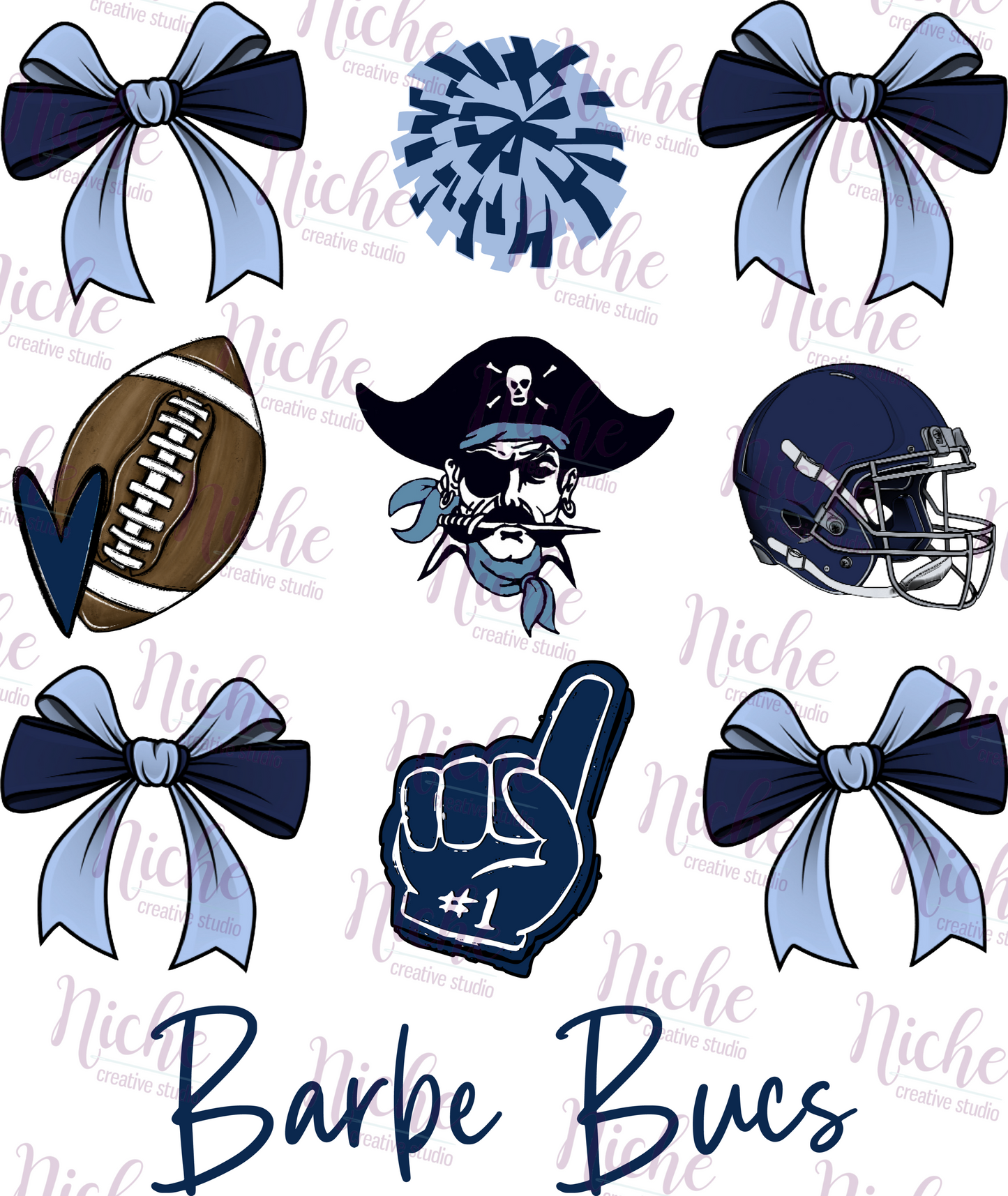 -BAR2037 Barbe Bucs football and Bows Decal