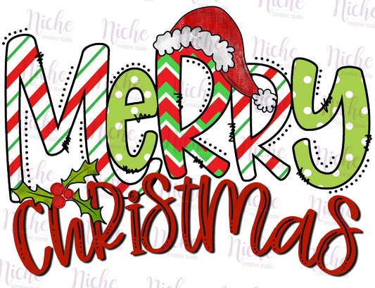 -CHR2935 Merry Christmas Candy Cane Lettering Decal