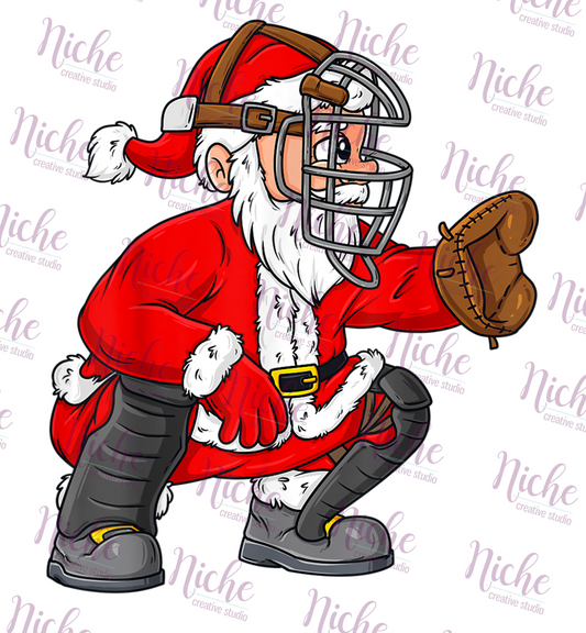 -CHR5438 Christmas Santa Claus Baseball Catcher Decal