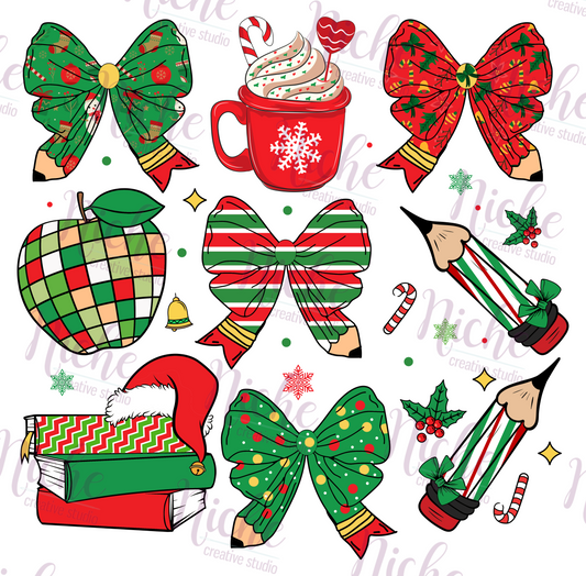 -CHR5463 Christmas Coquette Bow Teacher Decal