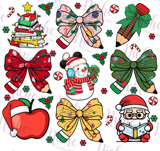 -CHR5464 Coquette Bow Teacher Christmas Decal