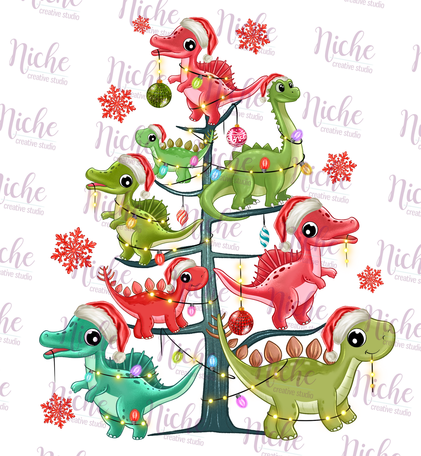 -CHR6007 Christmas Dinosaur Tree Decal