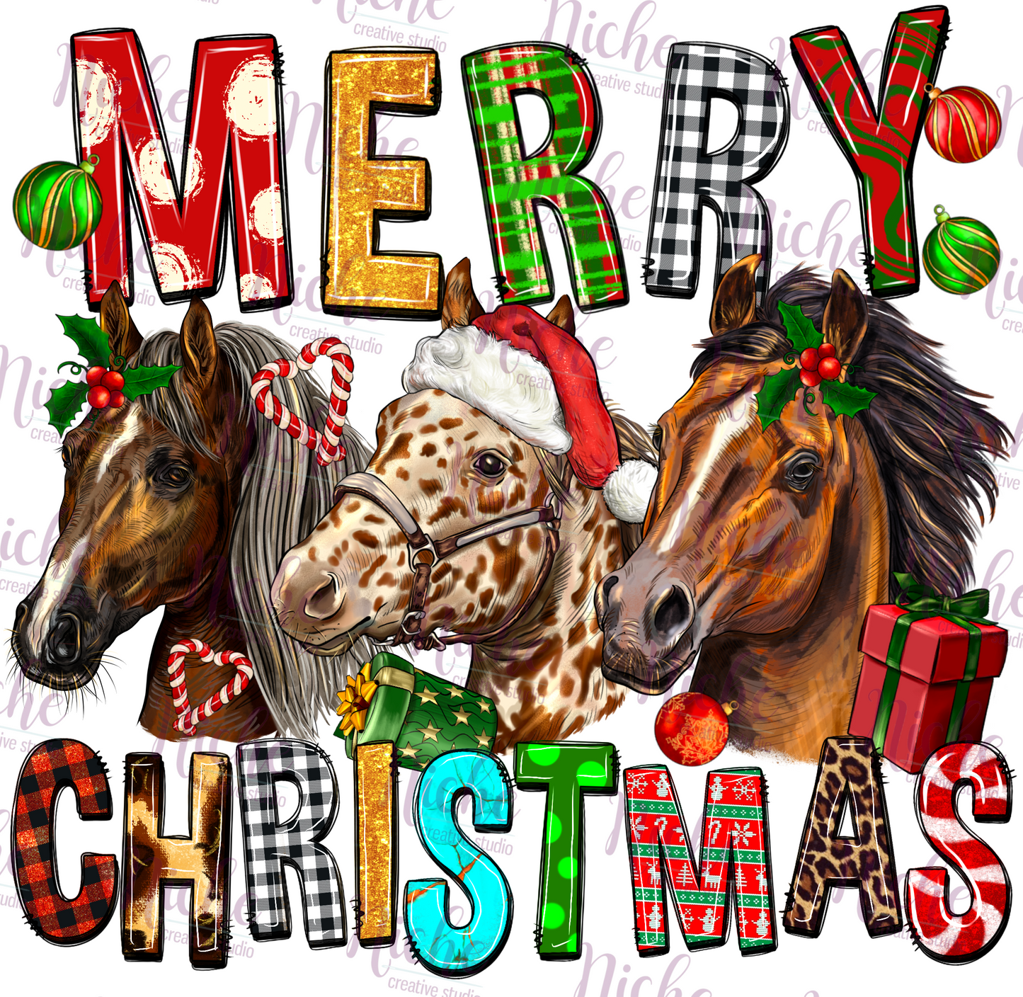 -CHR6011 Merry Christmas Horses Decal