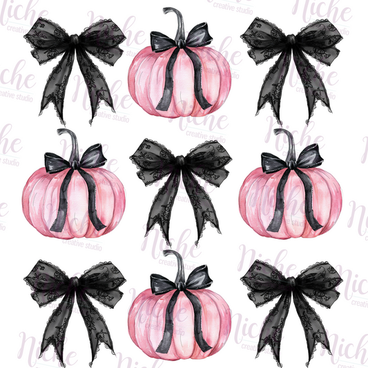 -HAL5337 Black Bows and Pink Pumpkins Coquette Decal