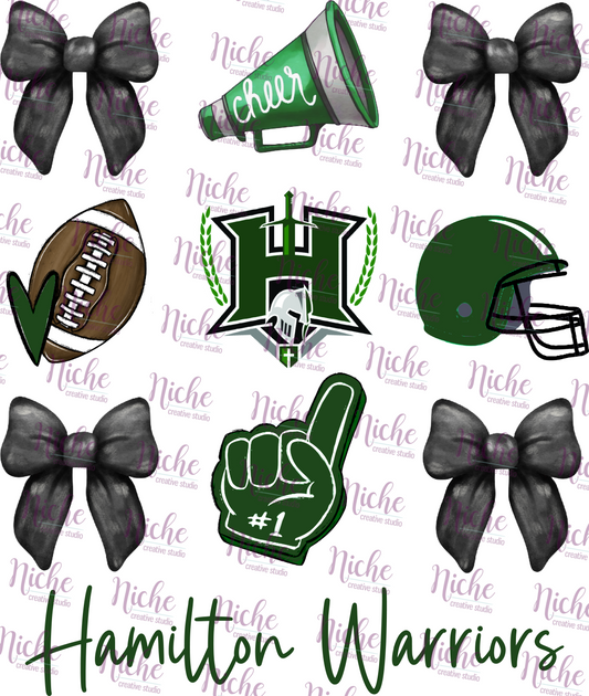 -HAM2050 Hamilton Warriors Football and Bows Decal