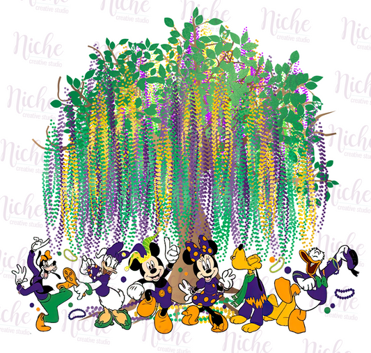 -MAR1607 Mouse and Friends Mardi Gras Tree Decal