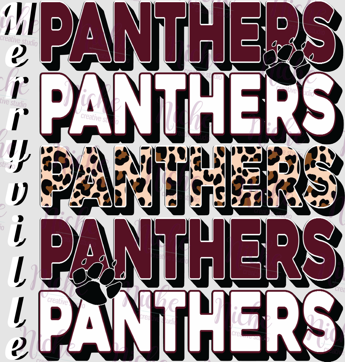 -MER3016 Merryville Panthers Repeat Decal