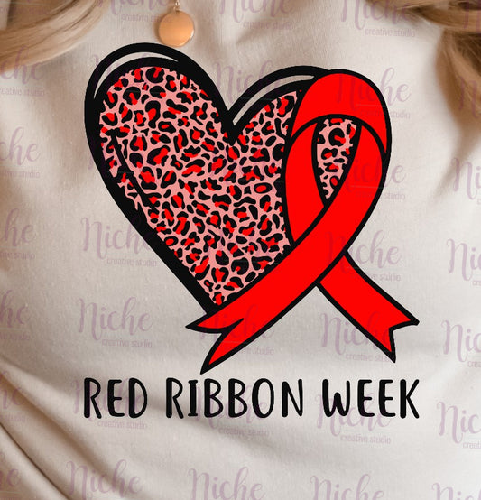 -RED2754 Red Ribbon Heart Decal