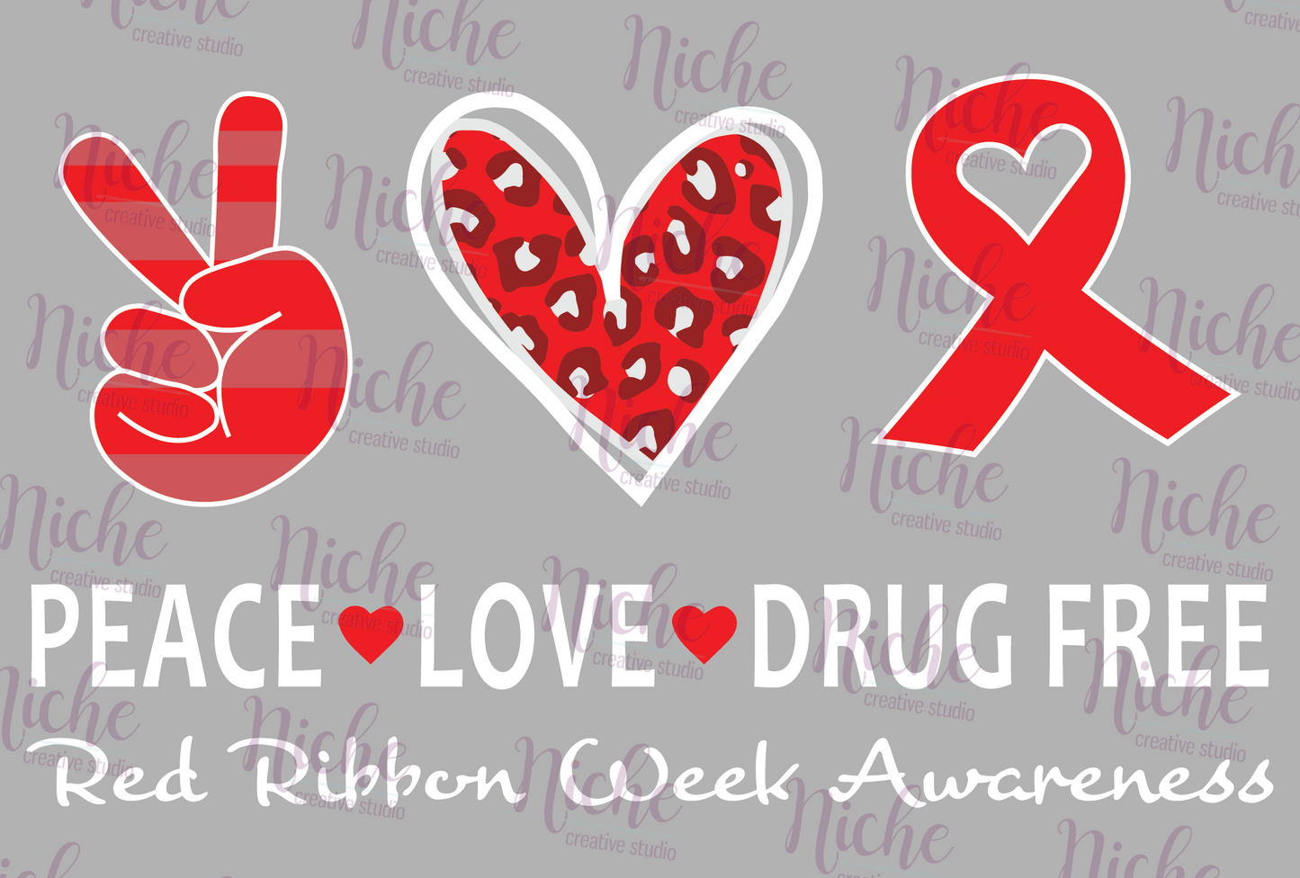 -RED5407 Peace Love Drug Free Decal