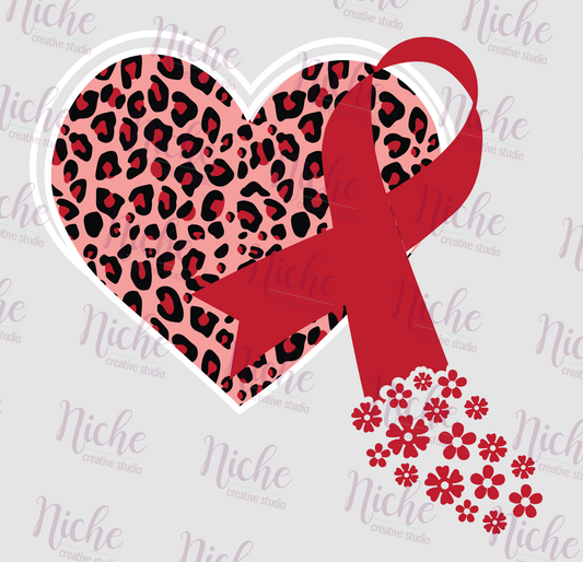 -RED5407 Red Ribbon Heart Decal