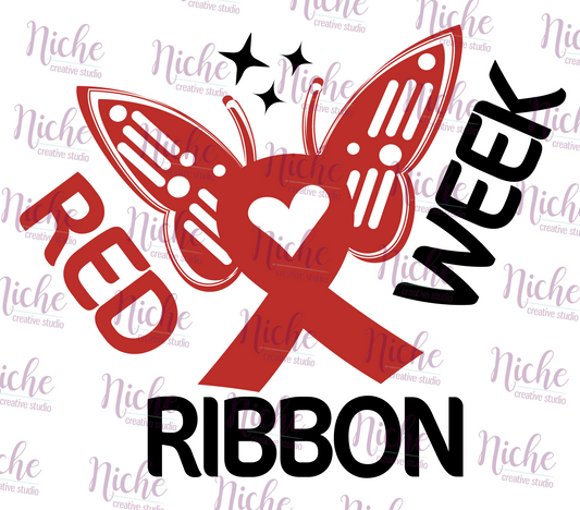 -RED5418 Red Ribbon Butterfly Ribbon Decal