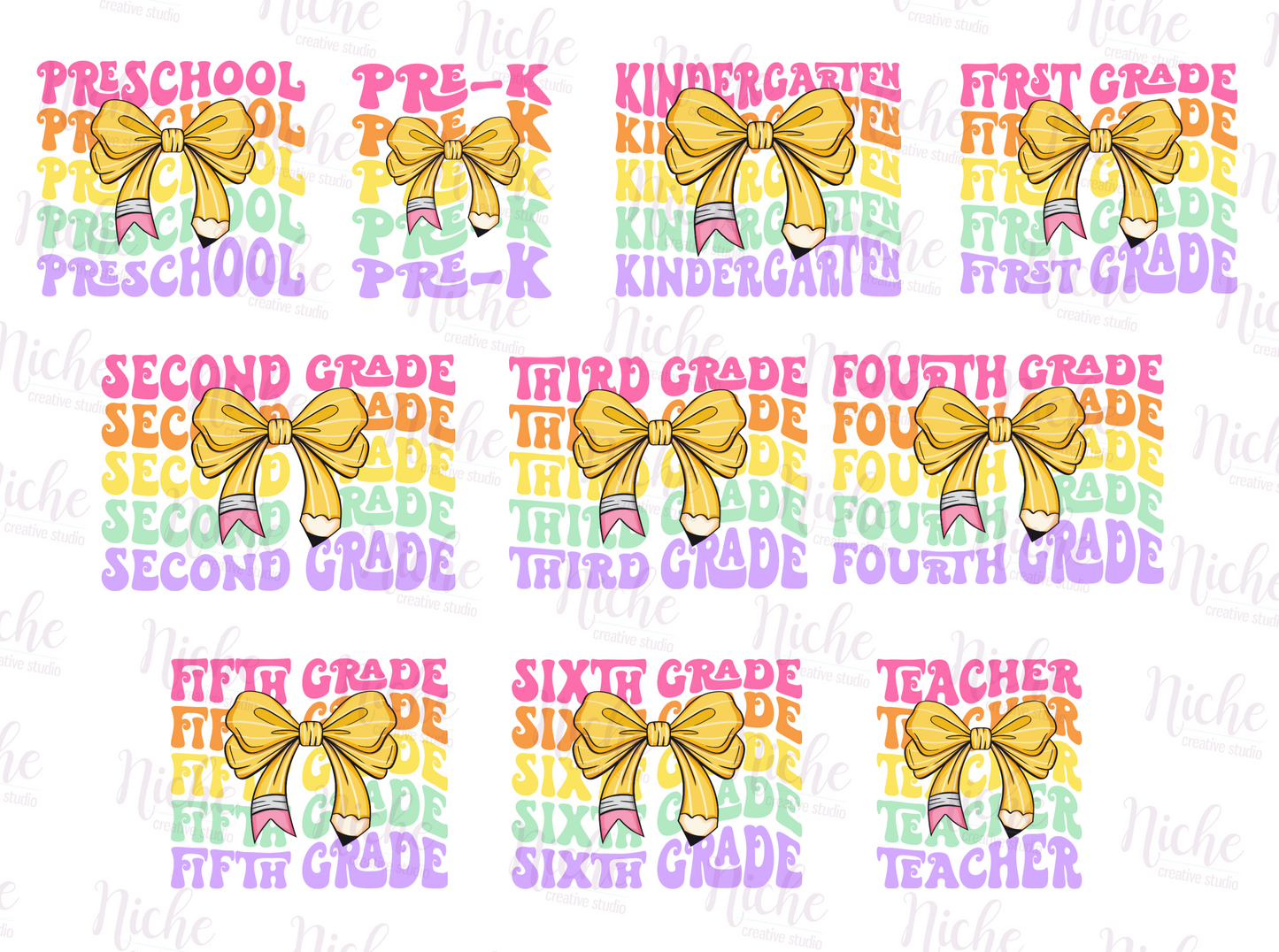 -SCH5131 Grade Level Repeat with Bow Decal