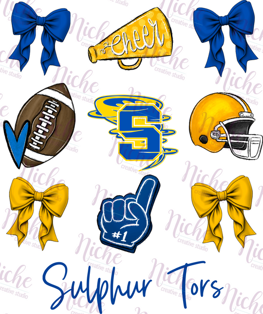 -SUL1970 Sulphur Football and Bows Decal