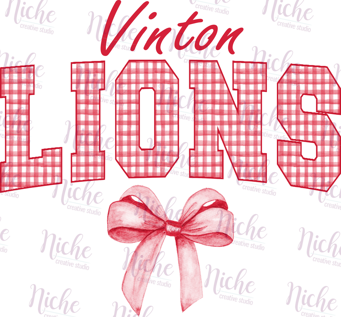 -VIN3029 Vinton Lions Checkered Bow Decal