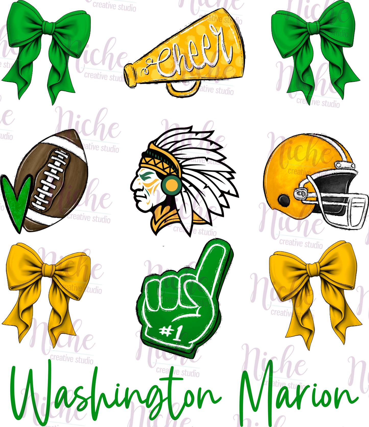 -WAS2041 Washington Marion Football and Bows Decal